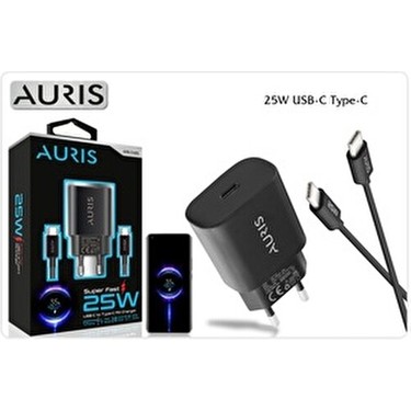 AURİS TYPE-C TO TYPE-C 25W KABLOLU SARJ SİYAH CH25