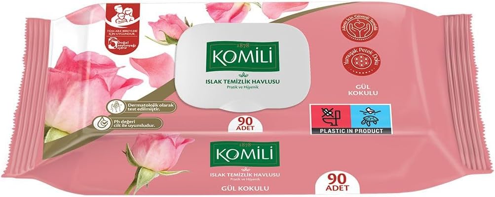 KOMİLİ ISLAK HAVLU 90'LI GÜL  24 ADET