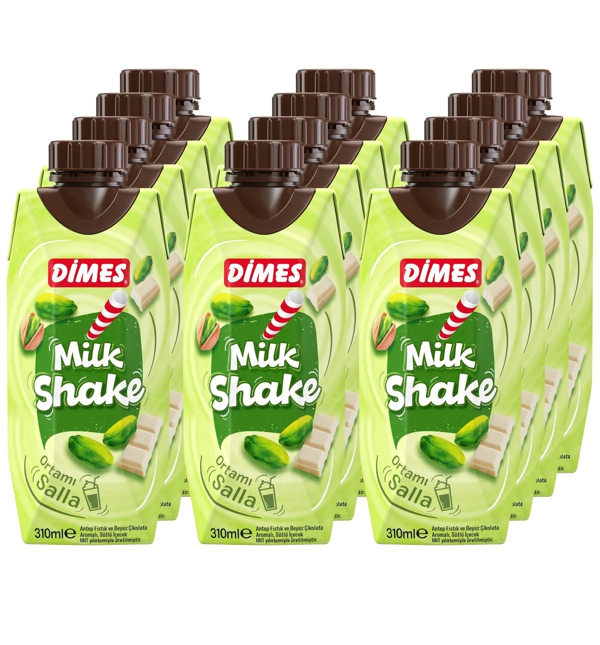 DİMES MİLKSHAKE FISTIK&BEYAZ ÇİKOLATA 310 ML 12 ADET