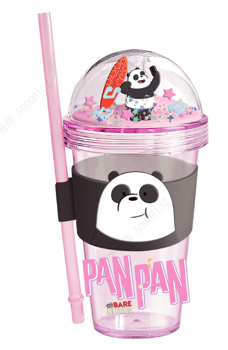 We Bare Bears Lisanslı Pipetli ve Kapaklı Simli 